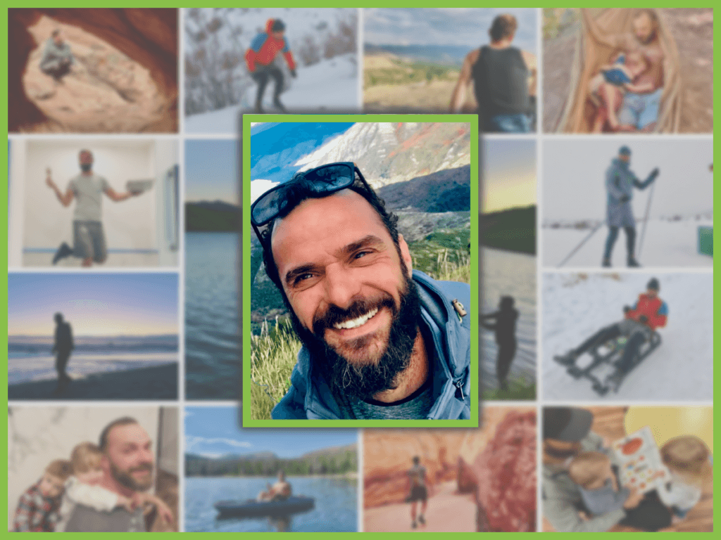 Portrait of DR Contractor with lifestyle photos in the background, representing precision tilework and thorough preparation in bathroom and kitchen remodeling.p