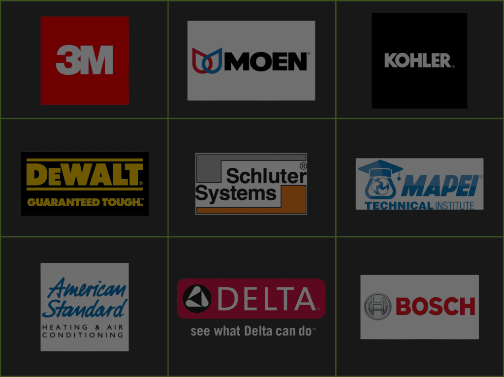 Trusted brands for bathroom remodeling – Schluter, Moen, Delta, Bosch, and more